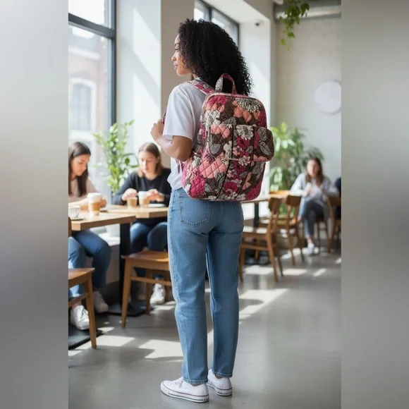 Vera Bradley Quilted Floral Mini Backpack in Pink and Brown or “Mocha Rouge” EUC - Picture 6 of 15